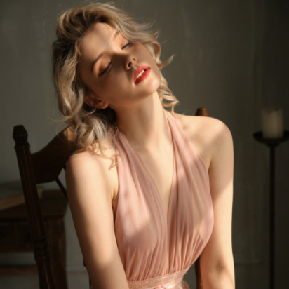 Ким - розовое розовое женское ночное платье с глубоким обнаженным и ползуным эффектом