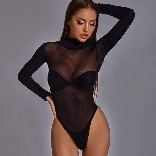 IRIA - Body black woman transparent long sleeve and turtleneck
