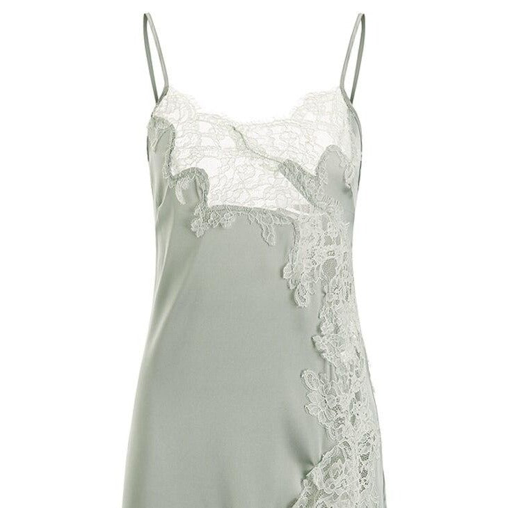 Awena - Night Dress Woman in Satin and Fine White Lace